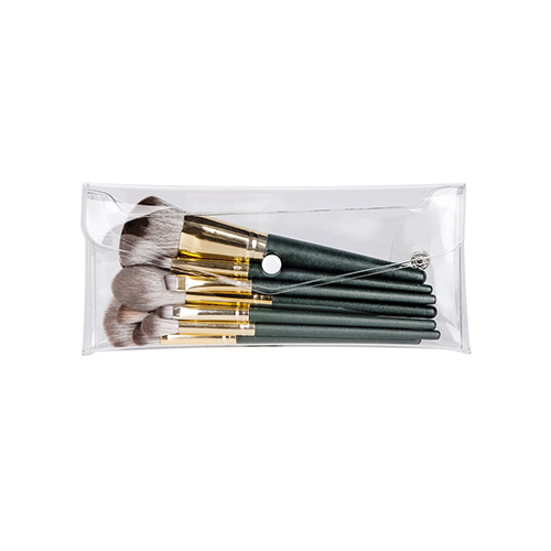 Small MOQ custom frosty waterproof makeup brush set pvc snap button bag cosmetic bags travel